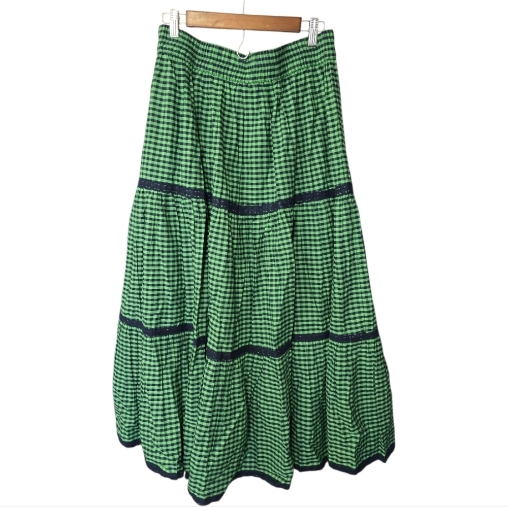 Anthropologie Green and Black Tiered Gingham Checkered Maxi Skirt - Picture 3 of 6